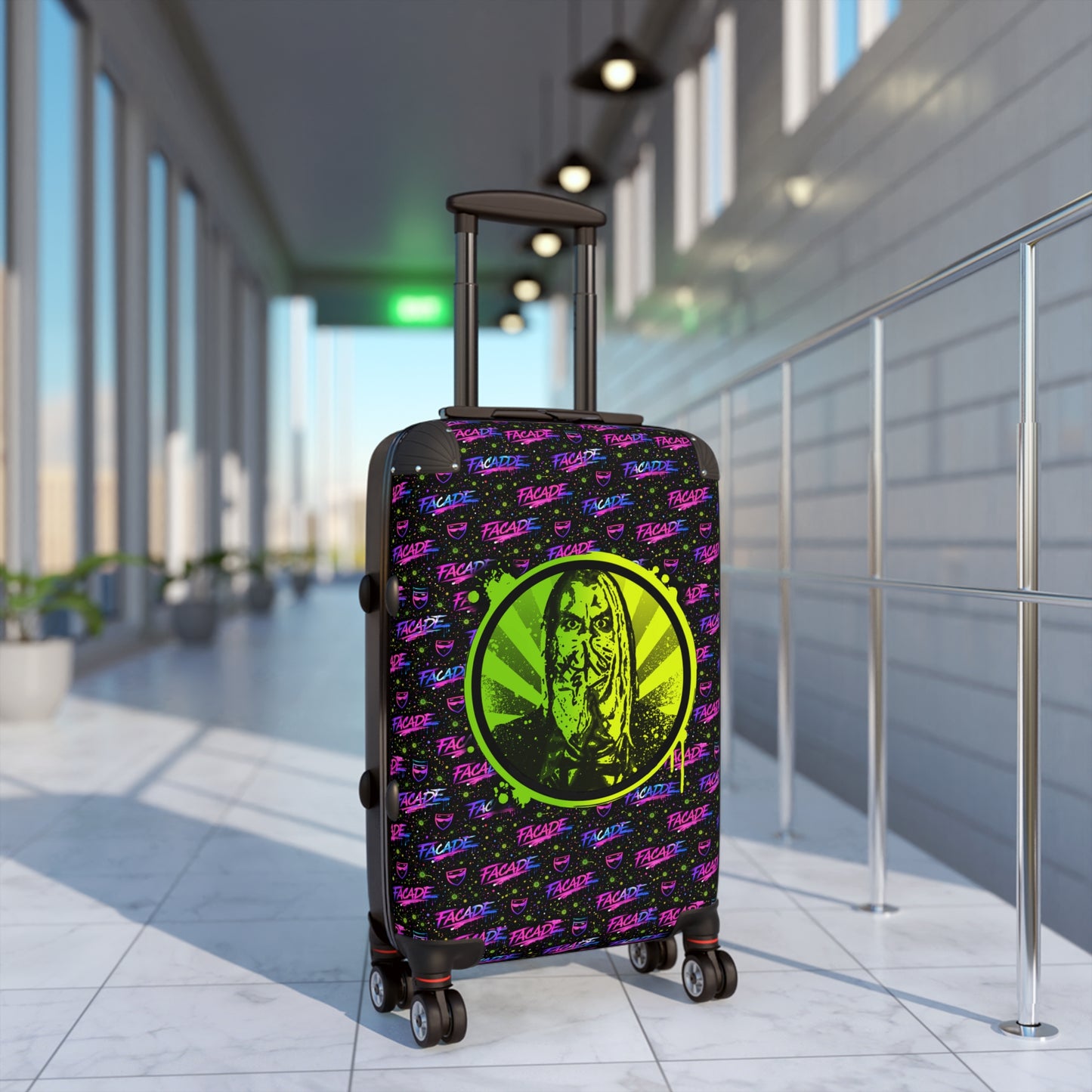 Neon Horror Suitcase — Retro ‘Freak’ Graphic Carry-On for Gothic Travelers